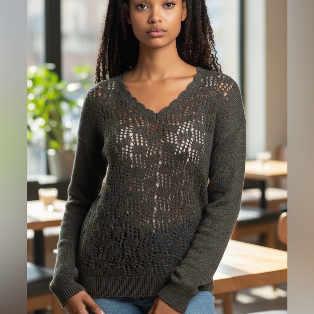 Ann Taylor LOFT Green Crochet Sweater Size Medium